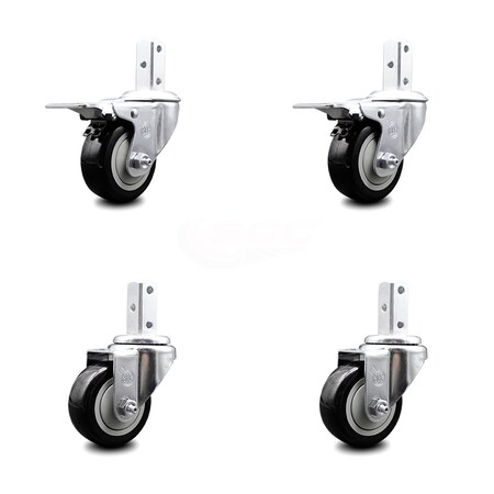 Service Caster 3 Inch Black Poly Swivel 3/4 Inch Square Stem Caster Total Lock Brakes SCC, 2PK SCC-SQTTL20S314-PPUB-BLK-34-2-S-2